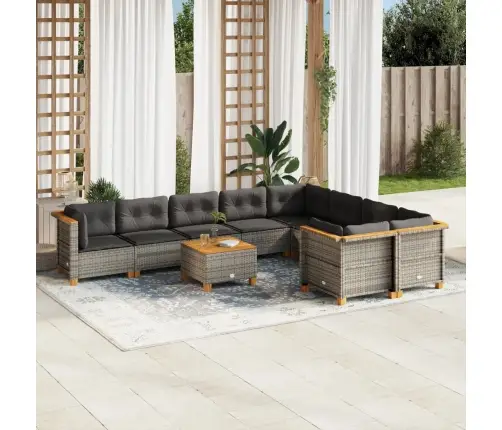 Sodo Komplektas Su Pagalvėlėmis, 10 Dalių, Pilkas, Poliratanas