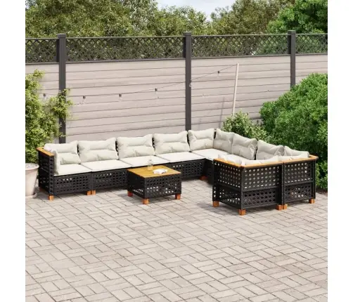 10-Daļīgs Dārza Dīvāna Komplekts, Matrači, Melna Pe Rotangpalma Vidaxl