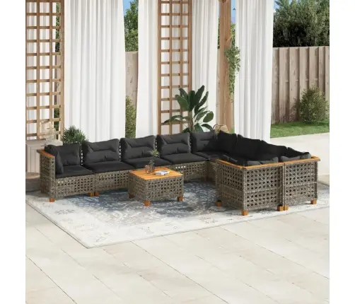 10-Daļīgs Dārza Dīvāna Komplekts Ar Matračiem, Pelēks Pe Pinums Vidaxl