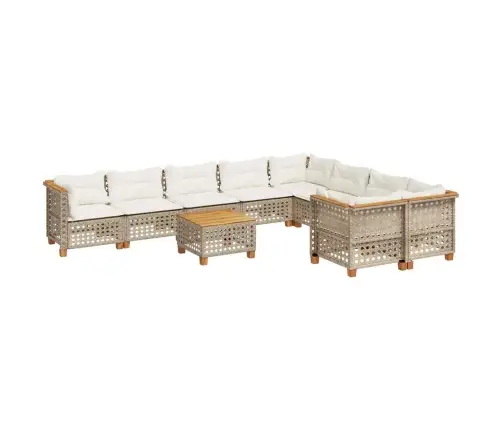 10-Daļīgs Dārza Dīvāna Komplekts, Matrači, Bēša Pe Rotangpalma Vidaxl