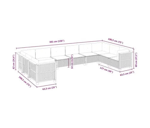 10-Daļīgs Dārza Dīvāna Komplekts, Matrači, Bēša Pe Rotangpalma Vidaxl