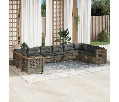 10-Daļīgs Dārza Dīvāna Komplekts Ar Matračiem, Pelēks Pe Pinums Vidaxl