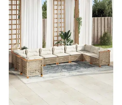 10-Daļīgs Dārza Dīvāna Komplekts, Matrači, Bēša Pe Rotangpalma Vidaxl