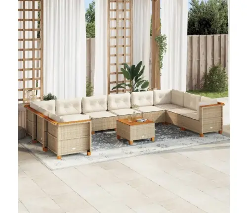 11-Daļīgs Dārza Dīvāna Komplekts, Matrači, Bēša Pe Rotangpalma Vidaxl