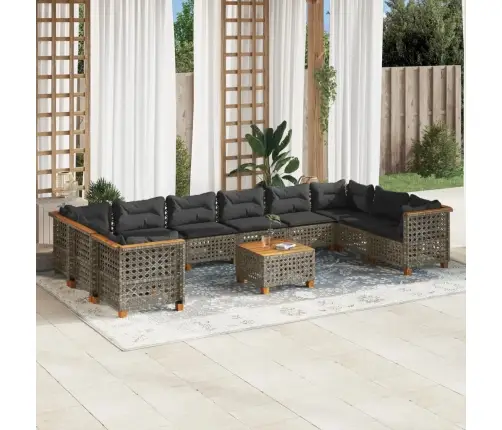 11-Daļīgs Dārza Dīvāna Komplekts Ar Matračiem, Pelēks Pe Pinums Vidaxl