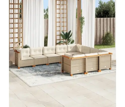 10-Daļīgs Dārza Dīvāna Komplekts, Matrači, Bēša Pe Rotangpalma Vidaxl