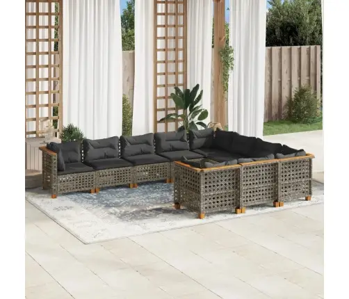 10-Daļīgs Dārza Dīvāna Komplekts Ar Matračiem, Pelēks Pe Pinums Vidaxl