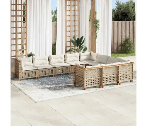 10-Daļīgs Dārza Dīvāna Komplekts, Matrači, Bēša Pe Rotangpalma Vidaxl