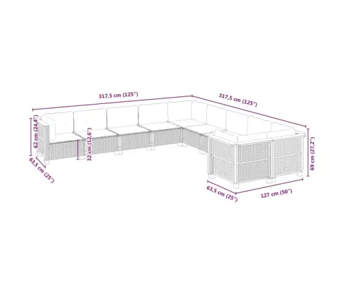 10-Osaline Aiadiivani Komplekt Patjadega, Must, Polürotang