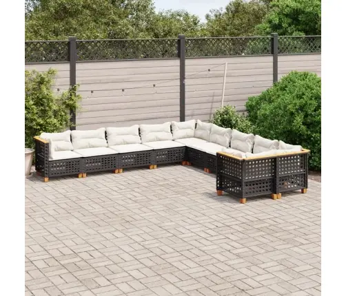 10-Daļīgs Dārza Dīvāna Komplekts, Matrači, Melna Pe Rotangpalma Vidaxl