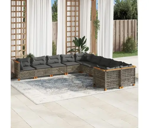 10-Daļīgs Dārza Dīvāna Komplekts Ar Matračiem, Pelēks Pe Pinums Vidaxl