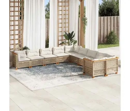 10-Daļīgs Dārza Dīvāna Komplekts, Matrači, Bēša Pe Rotangpalma Vidaxl