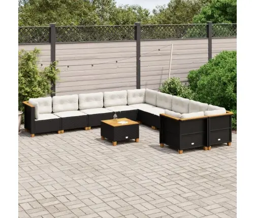 11-Daļīgs Dārza Dīvāna Komplekts, Matrači, Melna Pe Rotangpalma Vidaxl