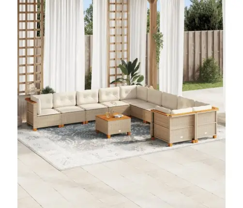 11-Daļīgs Dārza Dīvāna Komplekts, Matrači, Bēša Pe Rotangpalma Vidaxl