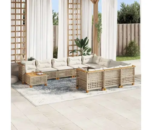 11-Daļīgs Dārza Dīvāna Komplekts, Matrači, Bēša Pe Rotangpalma Vidaxl