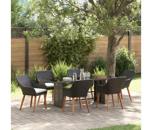 7 Daļu Dārza Ēdamgalds Melns Poli Rotangpalma Vidaxl