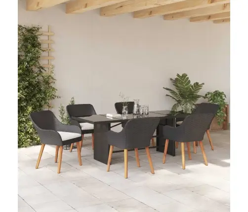 7 Daļu Dārza Ēdamgalds Melns Poli Rotangpalma Vidaxl