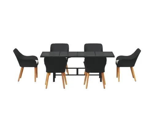 7 Daļu Dārza Ēdamgalds Melns Poli Rotangpalma Vidaxl