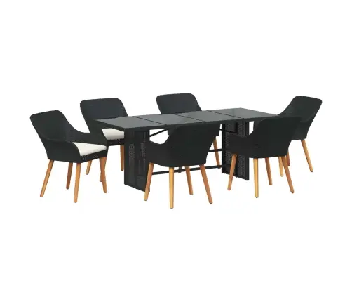 7 Daļu Dārza Ēdamgalds Melns Poli Rotangpalma Vidaxl