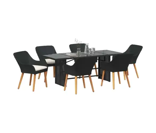 7 Daļu Dārza Ēdamgalds Melns Poli Rotangpalma Vidaxl