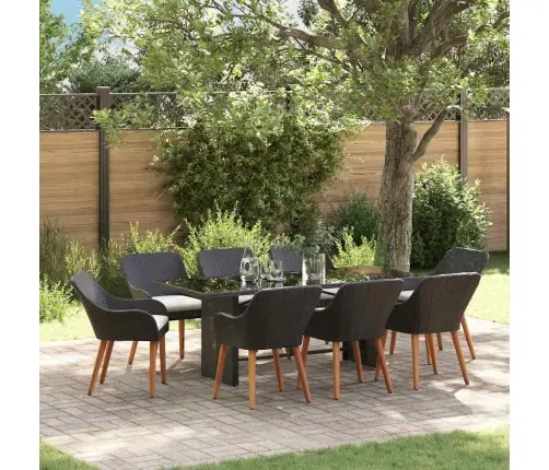 9 Daļu Dārza Ēdamgalds Melnajā Poli Rotangā Vidaxl