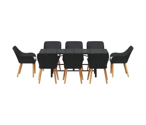 9 Daļu Dārza Ēdamgalds Melnajā Poli Rotangā Vidaxl