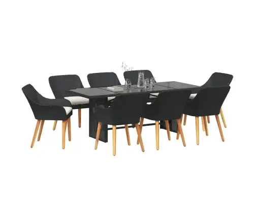 9 Daļu Dārza Ēdamgalds Melnajā Poli Rotangā Vidaxl