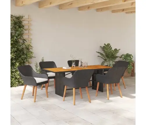 7 Gabalu Dārza Ēdamgalds Melnā Poli Rotangpalmas Vidaxl