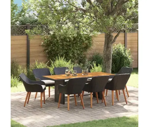 9 Daļu Dārza Galds Melnā Poli Rotangpalmas Vidaxl