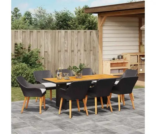 9 Daļu Dārza Galds Melnā Poli Rotangpalmas Vidaxl