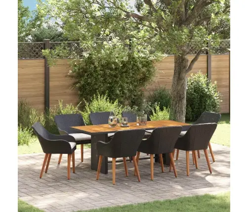 9 Daļu Dārza Galds Melnā Poli Rotangpalmas Vidaxl