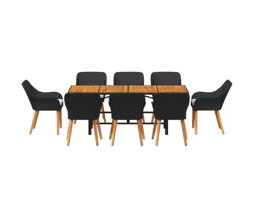 9 Daļu Dārza Galds Melnā Poli Rotangpalmas Vidaxl