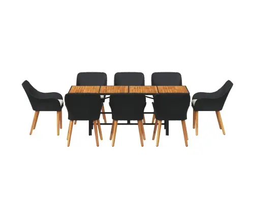 9 Daļu Dārza Galds Melnā Poli Rotangpalmas Vidaxl