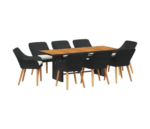 9 Daļu Dārza Galds Melnā Poli Rotangpalmas Vidaxl