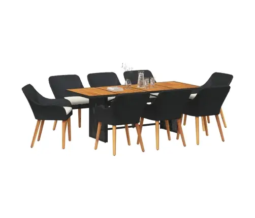 9 Daļu Dārza Galds Melnā Poli Rotangpalmas Vidaxl