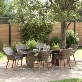 Dārza Ēdamgalds Ar Spilvenu 7 Pcs Pelēka Poliratāns Vidaxl