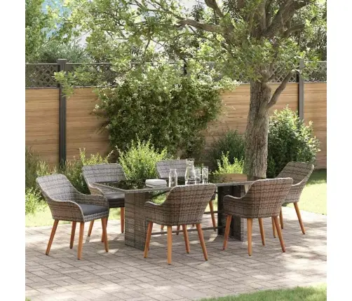 7 Vietu Dārza Ēdamstatu Komplekts Pelēkā Poli Rotangpalmas Vidaxl