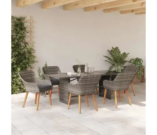 7 Vietu Dārza Ēdamstatu Komplekts Pelēkā Poli Rotangpalmas Vidaxl