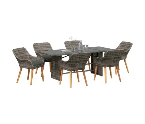 7 Vietu Dārza Ēdamstatu Komplekts Pelēkā Poli Rotangpalmas Vidaxl