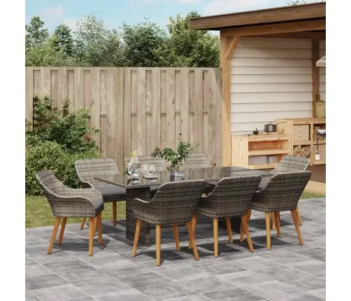 Sodo Valgomojo Komplektas Su Pagalve 9 Pcs Pilka Poliratanas