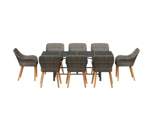 Sodo Valgomojo Komplektas Su Pagalve 9 Pcs Pilka Poliratanas