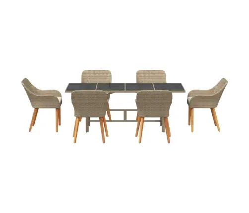 7 Detaļu Dārza Ēdamgalds Bēšā Poli Rotangpalmas Vidaxl