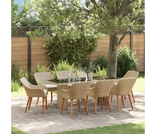 9 Daļīgs Dārza Ēdamgalds Bēšā Poli Rotangpalmas Izpildījumā Vidaxl