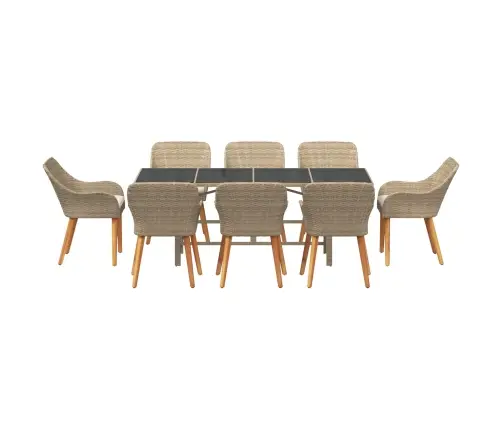 9 Daļīgs Dārza Ēdamgalds Bēšā Poli Rotangpalmas Izpildījumā Vidaxl