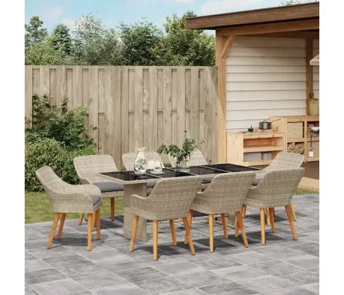 Ēdamistabas Komplekts 9 Pcs Gaiši Pelēka 190 X 80 X 74 Cm Vidaxl