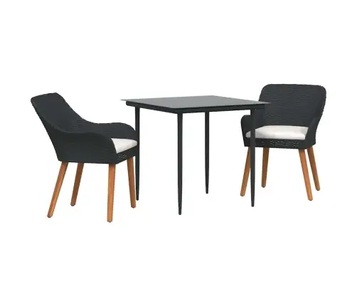 3 Gabalu Dārza Ēdamistabas Komplekts Melnā Poliratanā Vidaxl