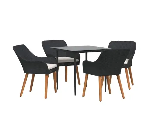 5 Gabalu Dārza Ēdamistabas Komplekts Melnā Polirotangā Vidaxl