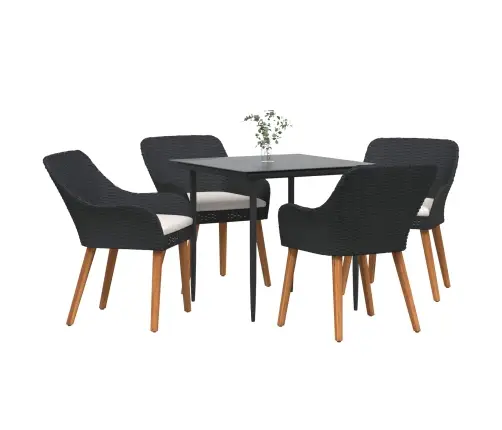 5 Gabalu Dārza Ēdamistabas Komplekts Melnā Polirotangā Vidaxl