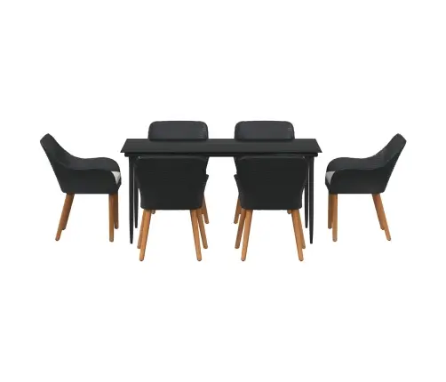 7 Daļu Dārza Ēdamgalds Melnā Polietilēna Rotangpalmas Vidaxl