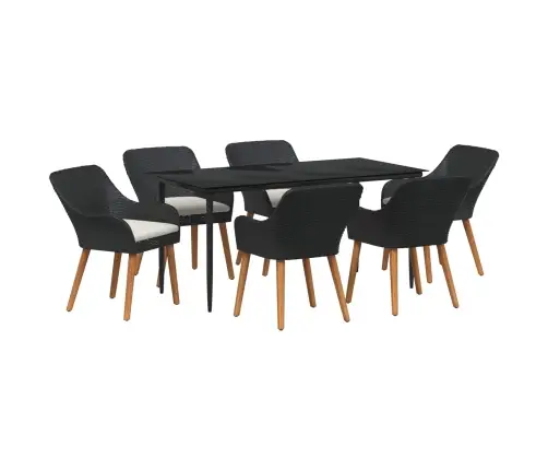 7 Daļu Dārza Ēdamgalds Melnā Polietilēna Rotangpalmas Vidaxl